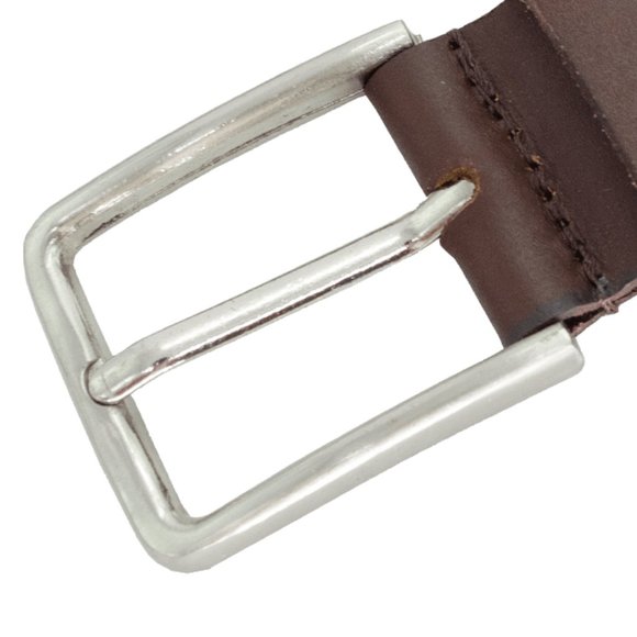 Genuine Leather Men Belt Brown with Heavy Silver Buckle - Picture 3 of 6